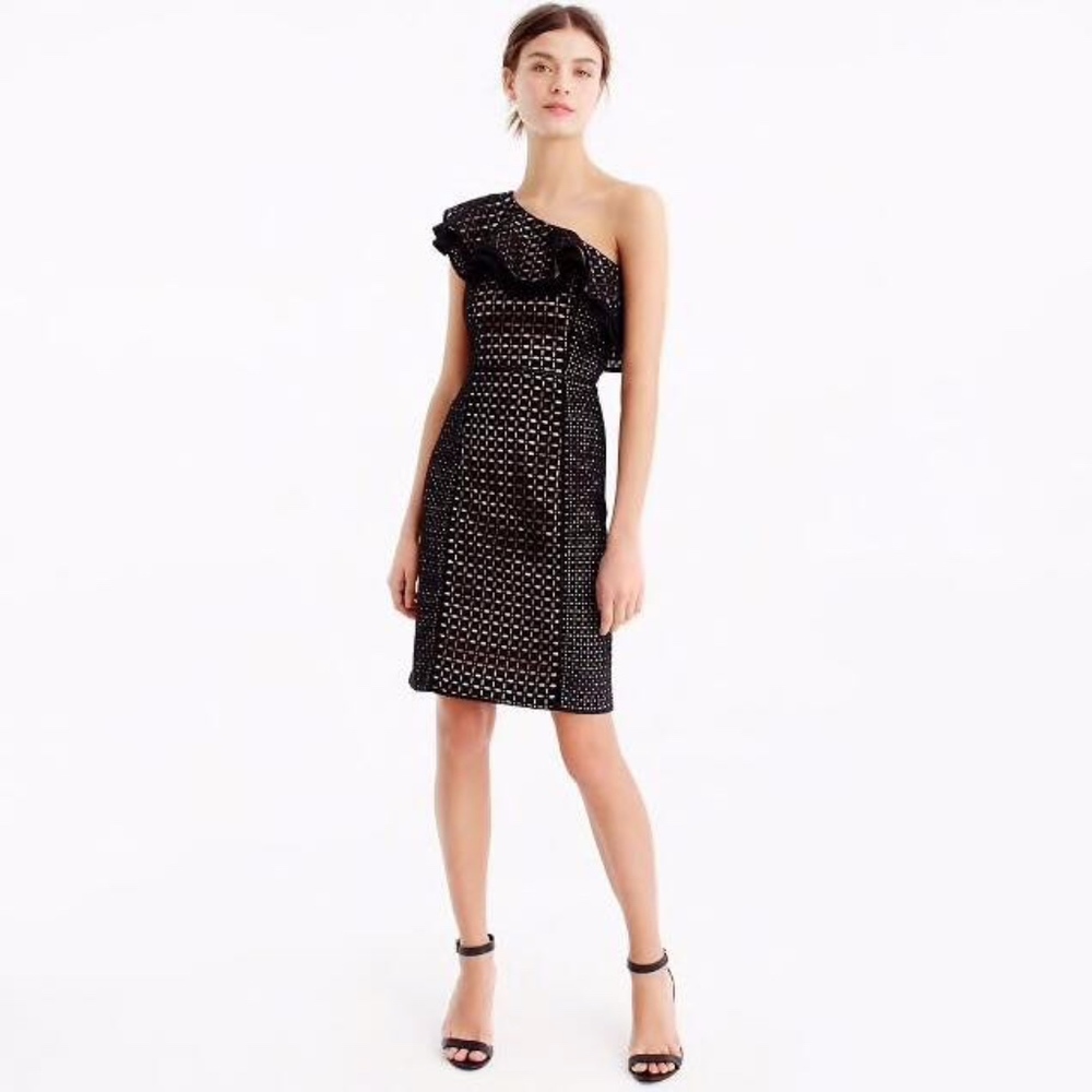 JCrew one shoulder eyelet ruffle dress